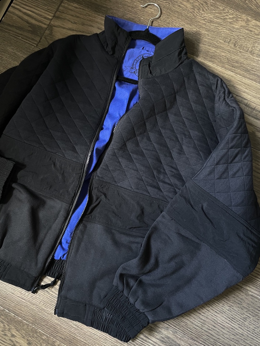 Vintage • Eddie Bauer Quilted Oversizezd Black Blue Bomber Full Zip Jacket • M